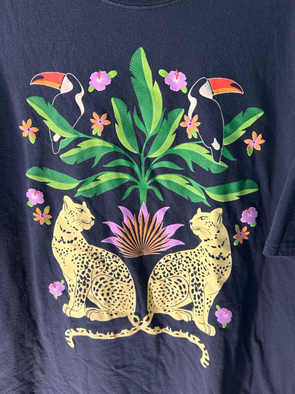 Tropical Leopard and Toucan Graphic Tee - Large - Black - Picture 2 of 7